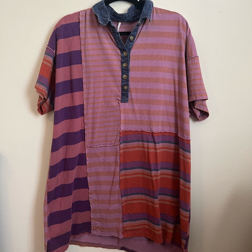 Free People Striped Purple and Red Dress